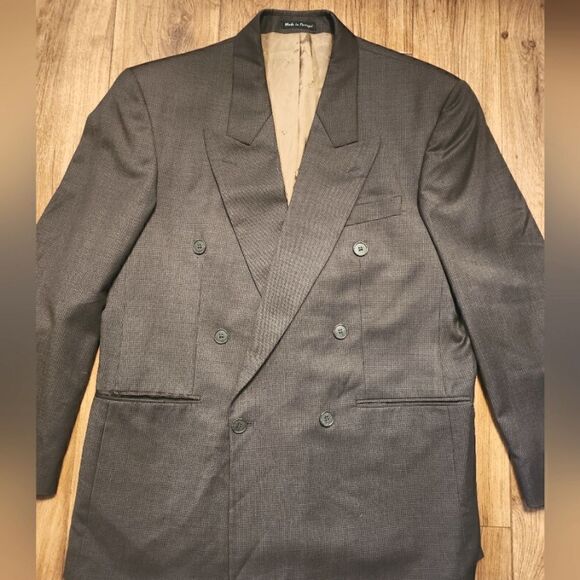 YSL Yves Saint Laurent Double Breasted Peak Lapel Houndstooth Wool Blazer Brown - Picture 3 of 12